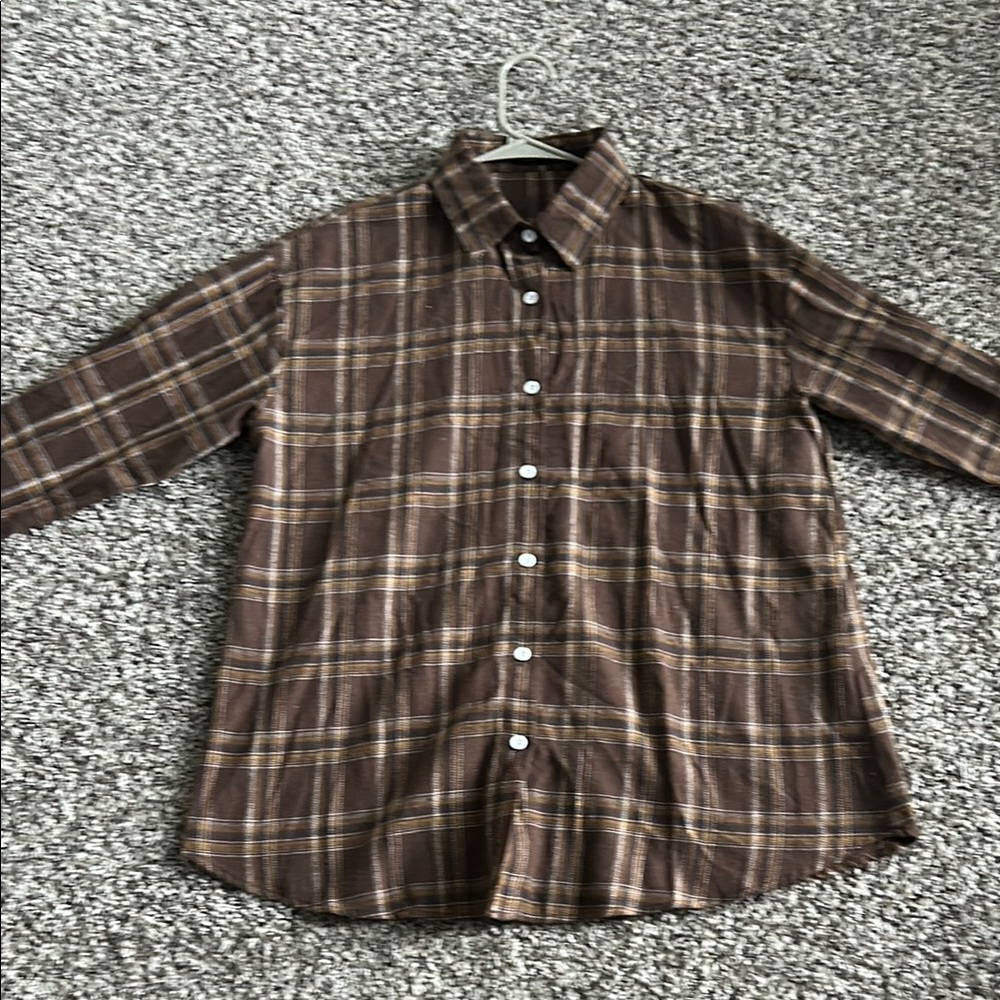 SHEIN Men's Plaid Brown Button Down Shirt